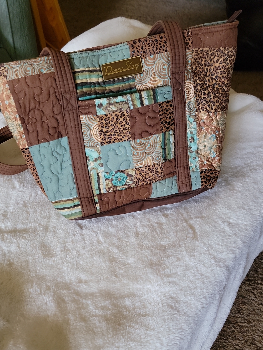 Donna Sharp Patchwork Quilted Tote Bag - Brown & Teal